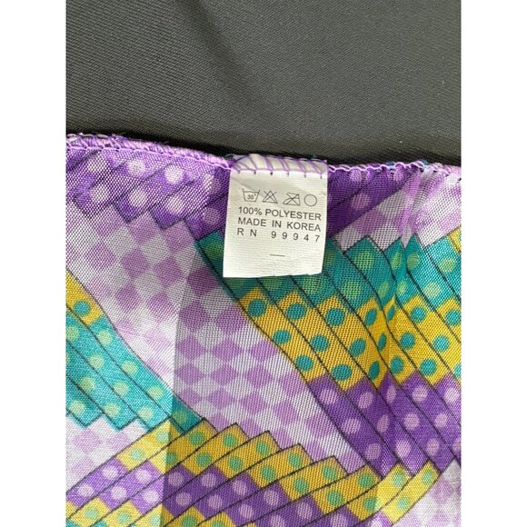 Vintage Geometric Patterned Scarf Purple Yellow Green Checkerboard Zigzag Design - Picture 4 of 4